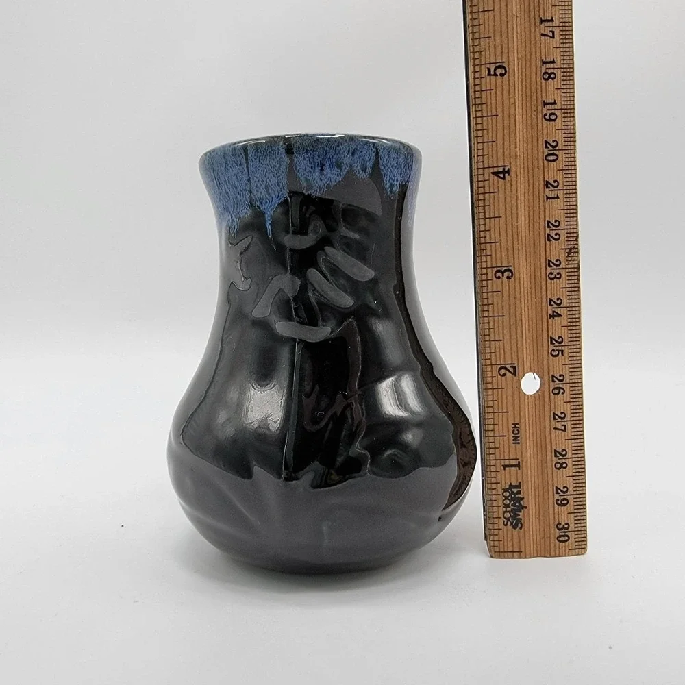 Vintage 1940 Van Briggle Art Pottery Blue Drip Glaze Coneflower Vase 4
